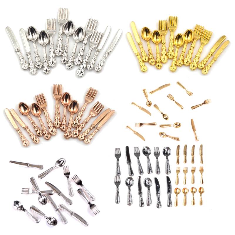 Vintage Collectible Spoons - 12Pcs 1:12 Mini Vintage Dollhouse Miniature